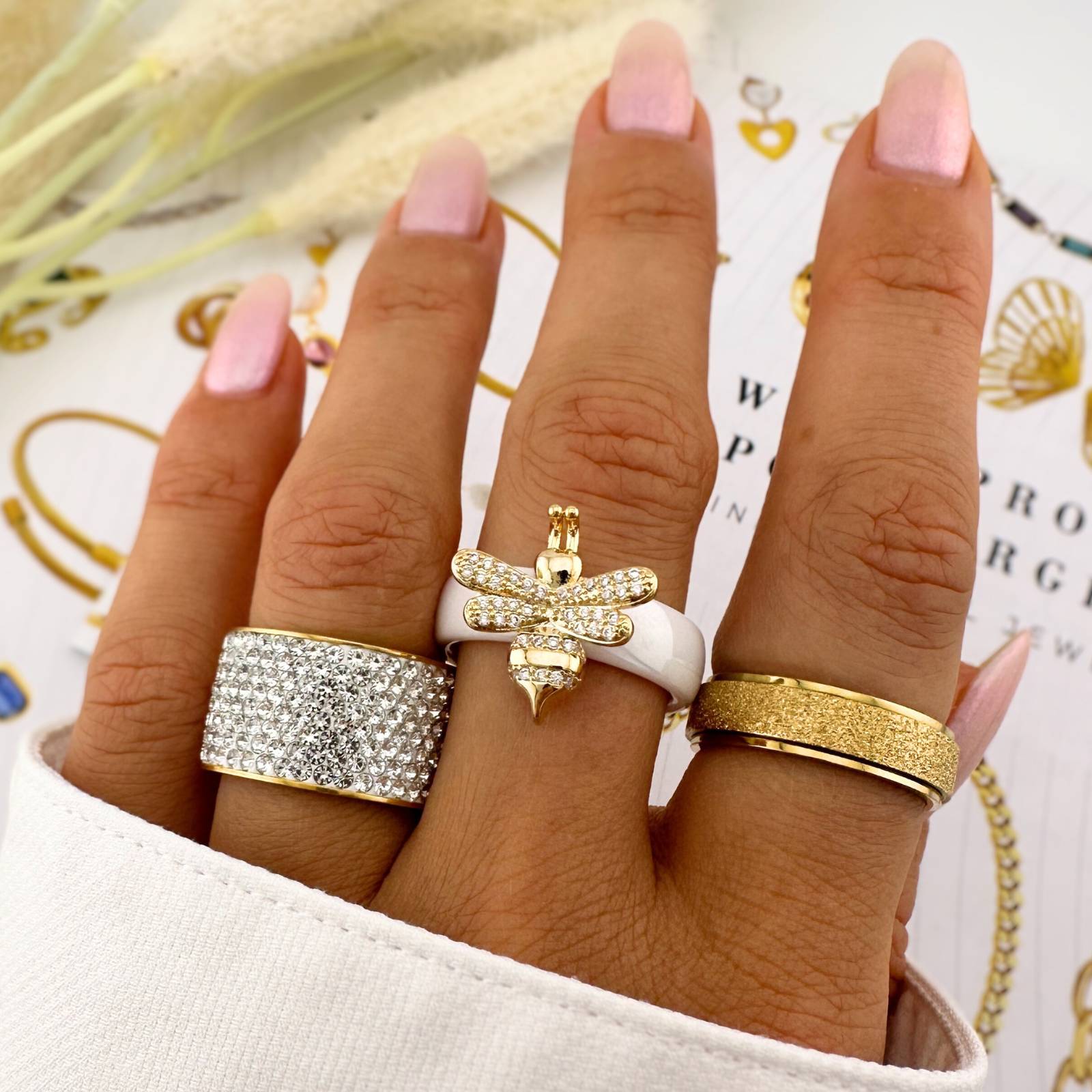 Bee Ring, 18K Gold Plated Steel