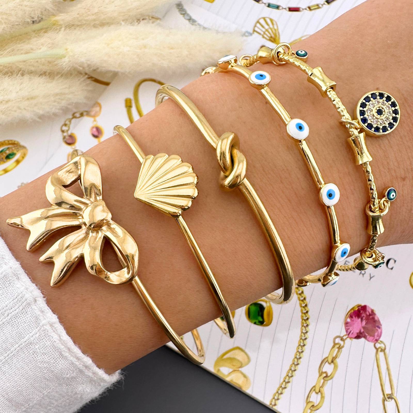 Bow Bracelet, 18K Gold Plated Steel